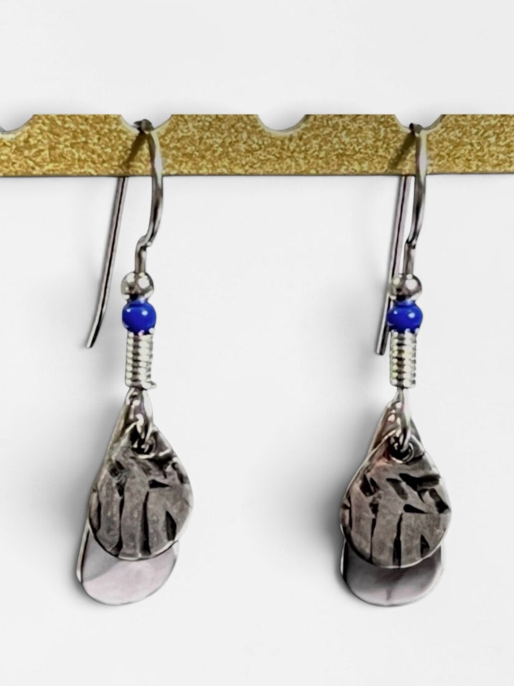 Teardrop Dangle Earrings Charms Silver Tone Animal Print Hooks Blue Bead Lure